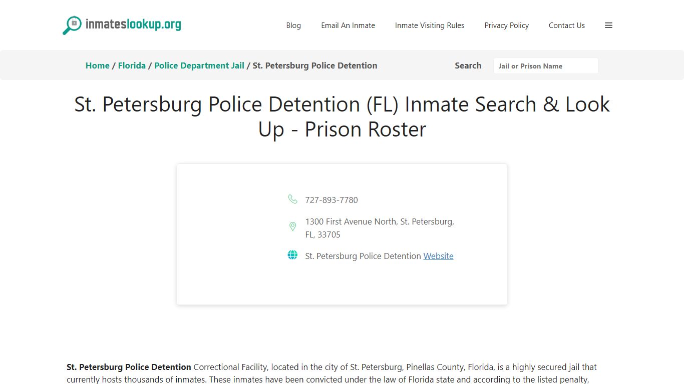 St. Petersburg Police Detention (FL) Inmate Search & Look Up - Prison ...