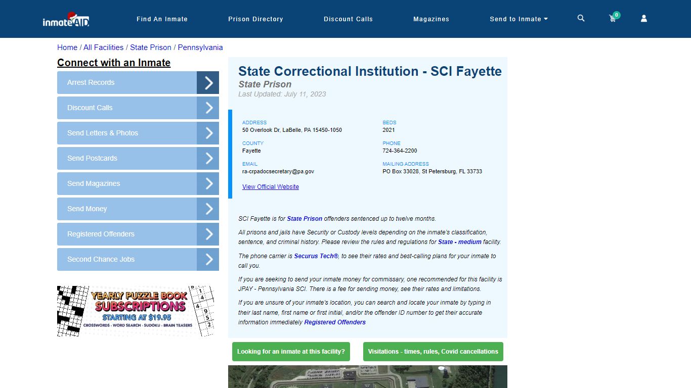 SCI Fayette & Inmate Search | Visitation - LaBelle
